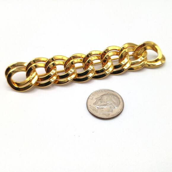 Vintage Monet Vintage Double Curb Chain Brooch, Gold Plated, 1980s - Picture 8 of 10